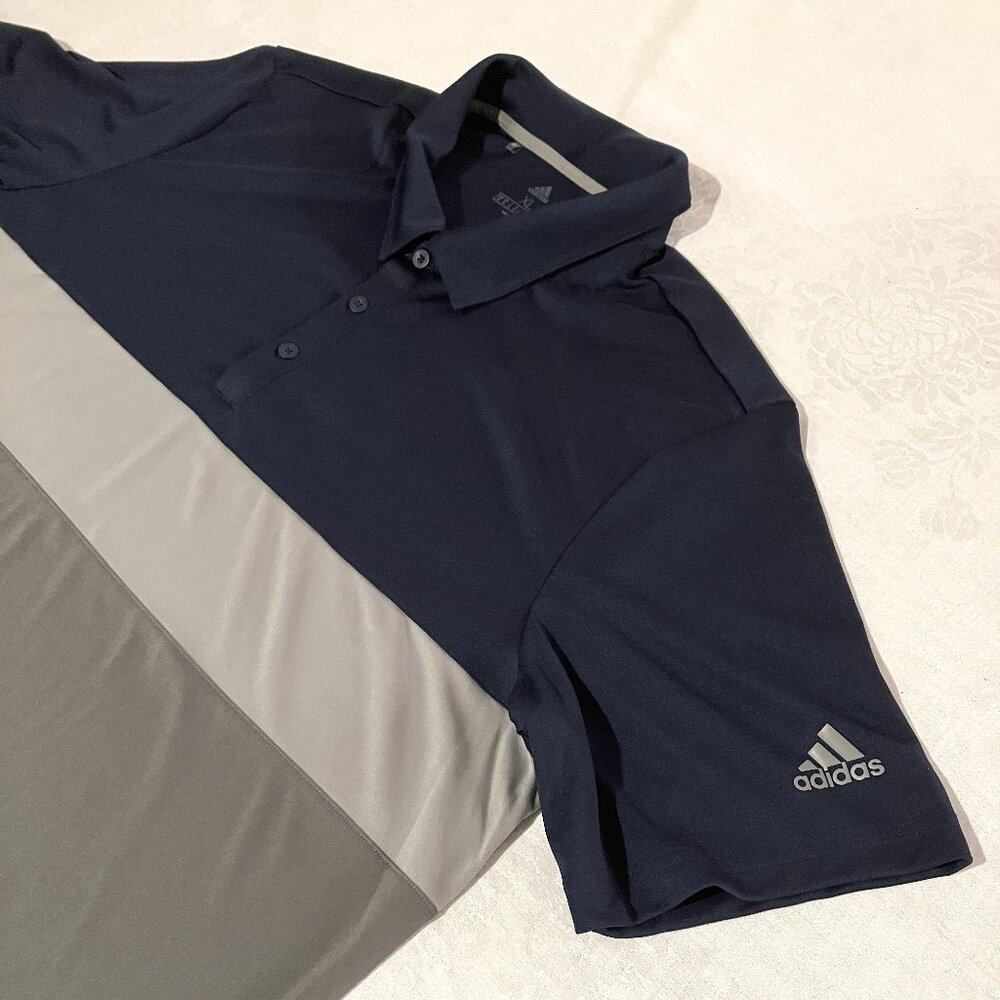 Adidas Navy and Gray Color Block Golf Shirt